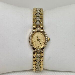 Elgin classic gold silver watch quartz analog 17mm oval case hearts 7” running